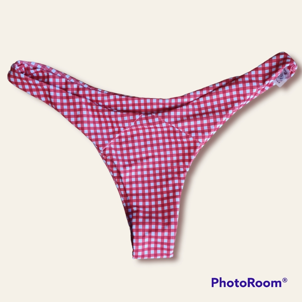 Zaful Red and White Gingham Pattern Swimsuit Bottoms